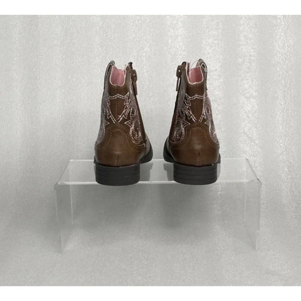 Wonder Nation Brown Zip up Square Toe Cowboy Cowgirl Boots Toddler Girls Size 5